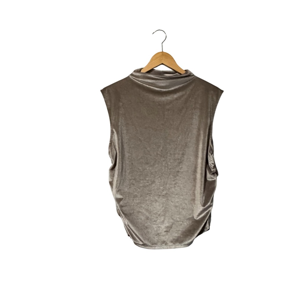 A New Day Womens XL Velvet Mock Neck Sleeveless Top Taupe Grey Ruched Side NWT